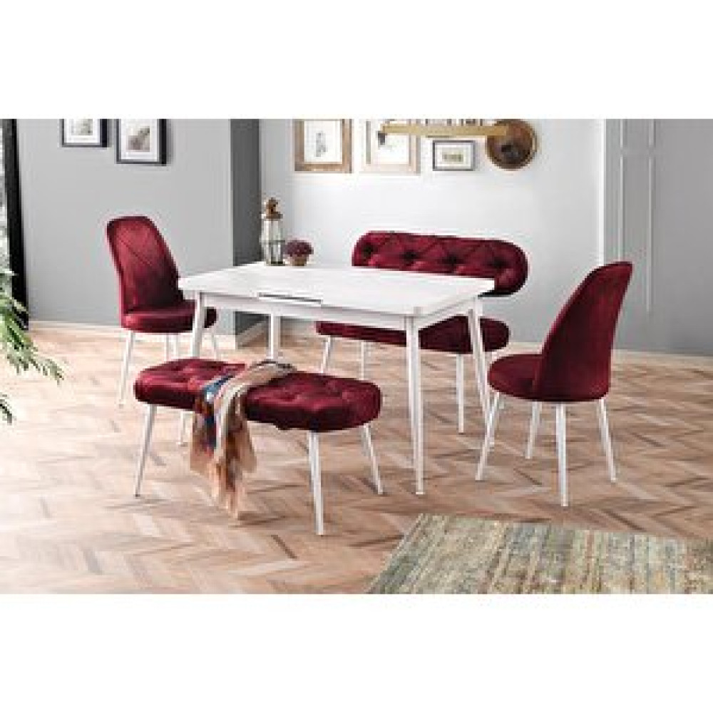 Sweet Home Masa Sandalye Polo Açılır Antik Beyaz Masa Bordo Kapitone Bench Bank Sandalye Takımı Yemek & Mutfak Masası Fiyatı