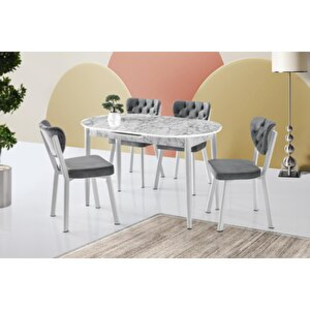 Sweet Home Masa Sandalye Skala Oval Mdf Açılır Masa Beyaz Mermer+ 4 Adet Simge Sandalye Takım Yemek & Mutfak Masası Fiyatı