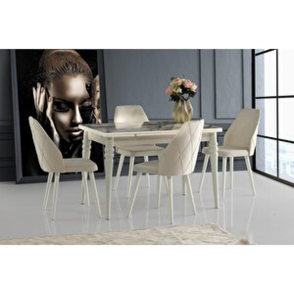 Sweet Home Masa Sandalye Yanlardan Açılır Yakamoz Masa Efes Desen Topkapı Ayak 4 Adet Hira Sandalye Yemek & Mutfak Masası Fiyatı