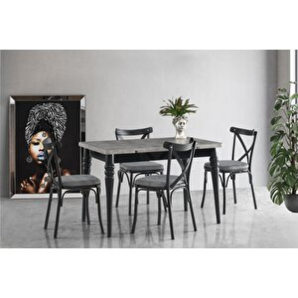 Sweet Home Masa Sandalye Yanlardan Açılır Yakamoz Masa Retro Gümüş Desen Topkapı Ayak 4 Adet Siyah Bahar Çapraz Sandalye Yemek & Mutfak Masası Fiyatı