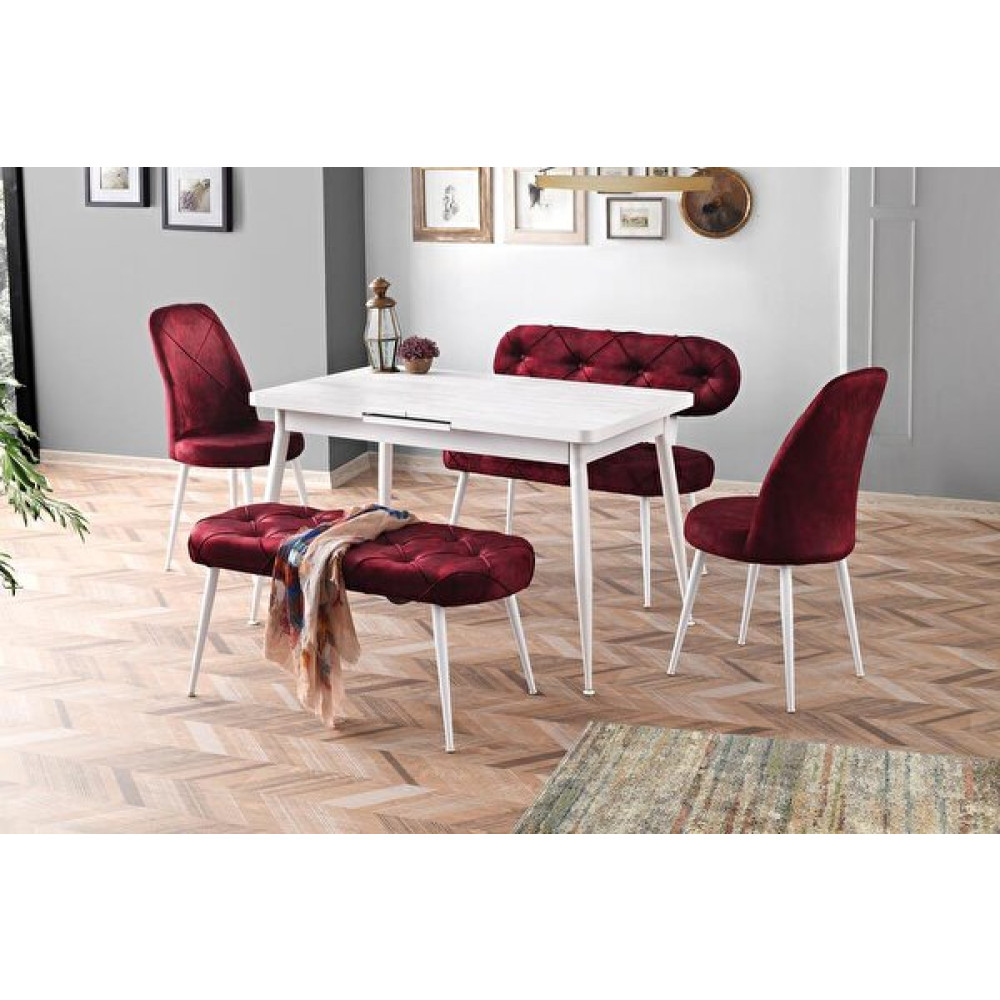 Sweet Home Polo Açılır Antik Beyaz Masa - Bordo Kapitone Bench Bank Sandalye Takımı Mutfak Dolabı / Mobilyası Fiyatı