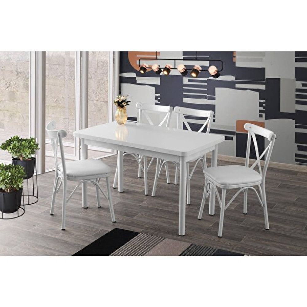 Sweet Home Sabit 70x120 CM Beyaz Masa - 4 Adet Çapraz Sandalye Takımı Mutfak Dolabı / Mobilyası Fiyatı