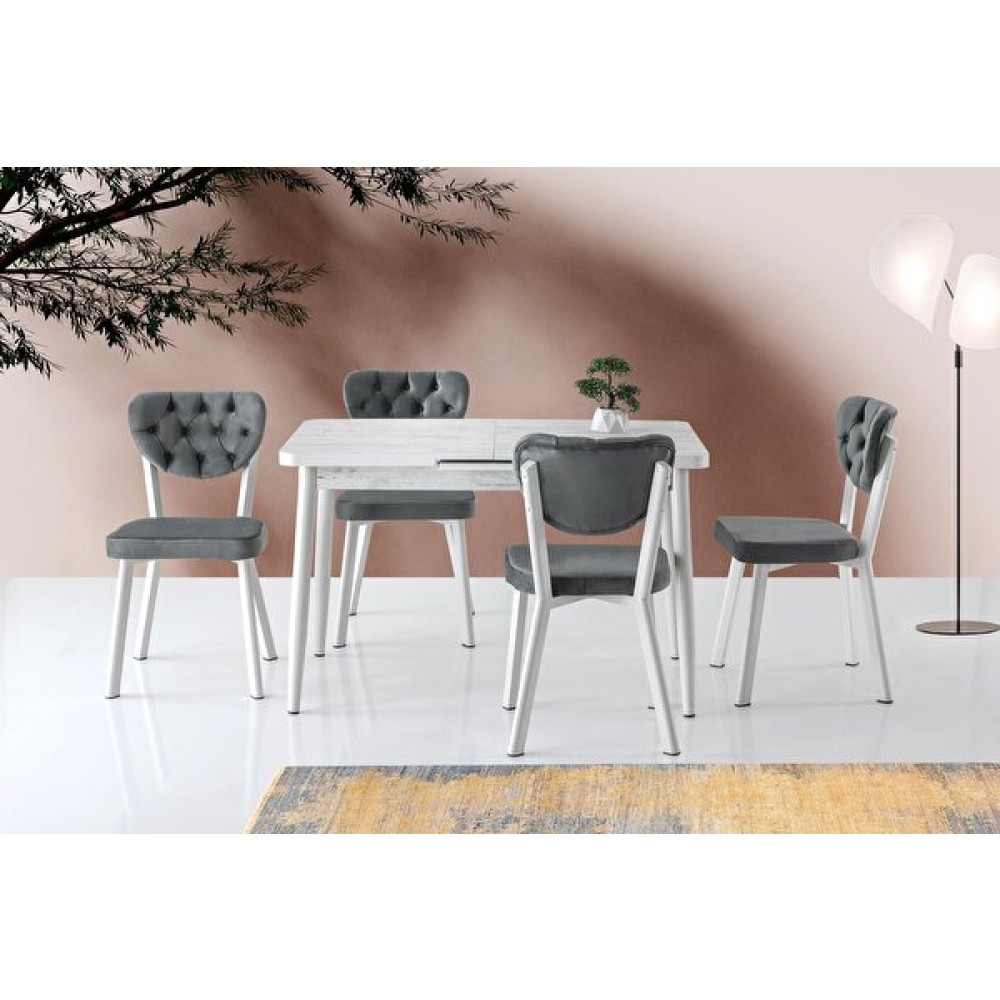Sweet Home Silva 70x120 CM Açılır Kristal Masa- 4 Adet Simge Metal Sandalye Takım Mutfak Dolabı / Mobilyası Fiyatı