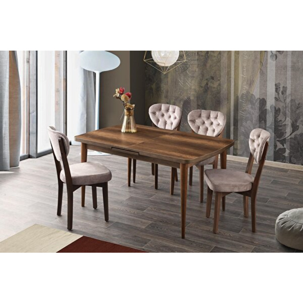 Sweet Home Silva 90x140 CM Açılır Barok Ceviz Masa - 4 Adet Ahşap Gala Sandalye Takımı Mutfak Dolabı / Mobilyası Fiyatı
