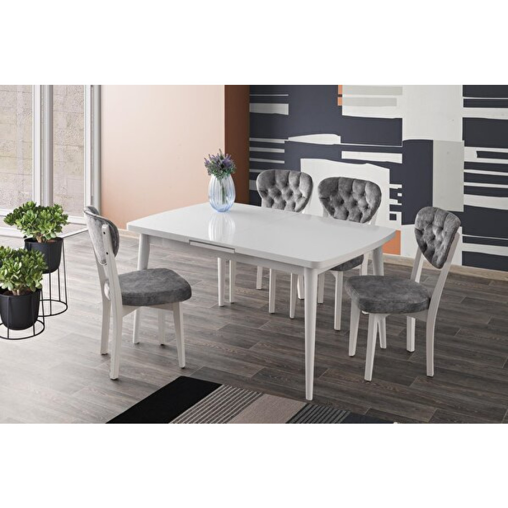 Sweet Home Silva 90x140 CM Açılır Beyaz Masa - 4 Adet Ahşap Gala Sandalye Takımı Mutfak Dolabı / Mobilyası Fiyatı