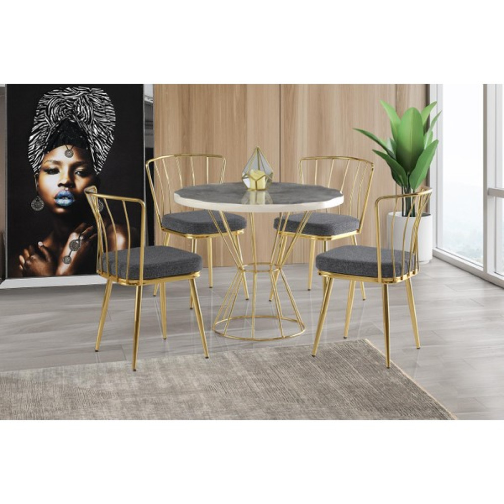 Sweet Home Yuvarlak 90 cm Kütük Mdf Masa Rambla Desen 4 Adet Güneş Sandalye Gold - Renkli Masa - Sandalye Seti / Takımı Fiyatı