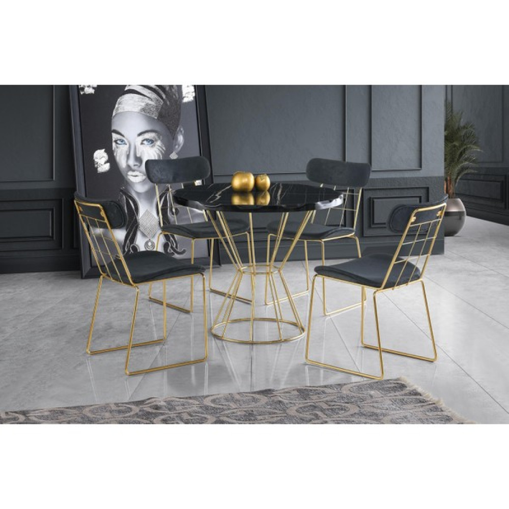 Sweet Home Yuvarlak 90 cm Kütük Mdf Masa Sonata Desen 4 Adet Deniz Sandalye Gold - Renkli Masa - Sandalye Seti / Takımı Fiyatı