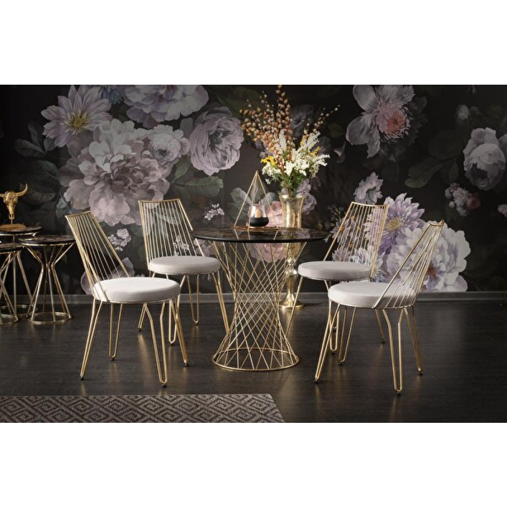 Sweet Home Yuvarlak 90x90 CM Mdf H.G Siyah Mermer Pota Tel Masa - 4 Adet Lady Gold Sandalye Mutfak Dolabı / Mobilyası Fiyatı