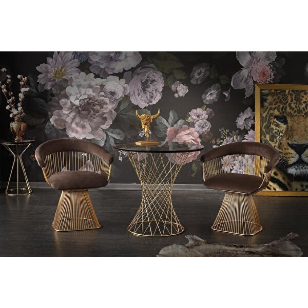 Sweet Home Yuvarlak 90x90 CM Pota MDF H.G Siyah Mermer Tel Masa - 2 Adet Platner Gold Sandalye Mutfak Dolabı / Mobilyası Fiyatı