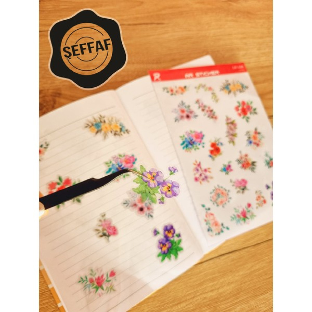 Sweet Twins - Şeffaf Floral & Leaf Temalı Laptop Notebook Telefon Tablet Ajanda Sticker Seti Sticker Fiyatı