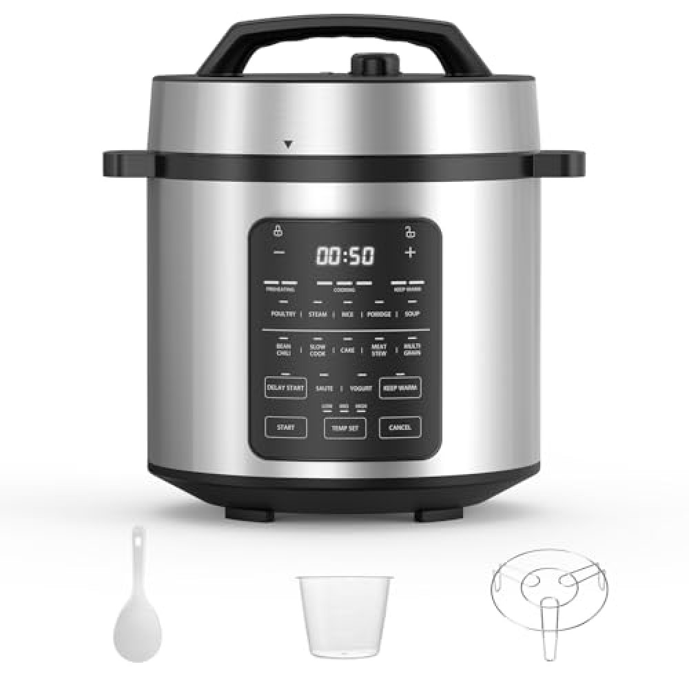 Sweetcrispy 6 QT Electric Pressure Cooker 12-in-1 Multi Electric Cookers, Rice Steamer Yogurt Maker Stainless Steel, New Sliver