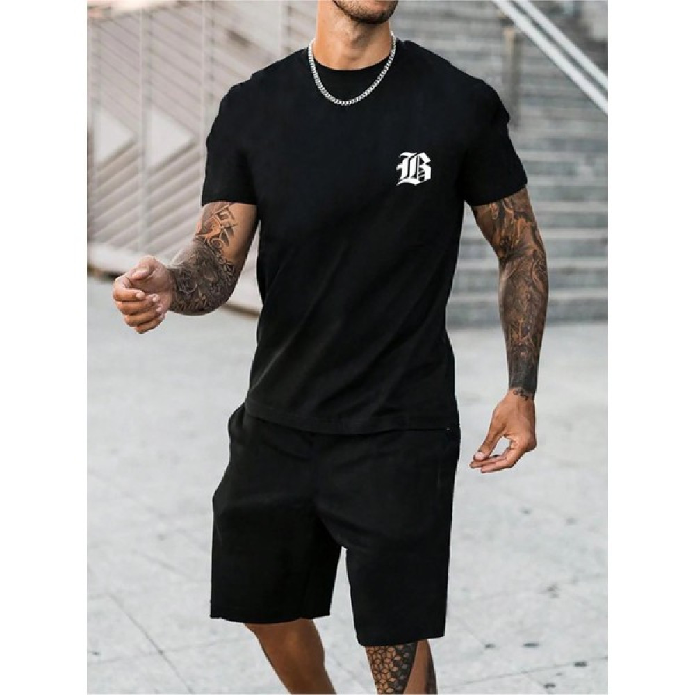Sweetline B Logo T-Shirt Şort - Siyah Alt Üst Takım Şort Tişört Kombin Baskılı Bisiklet Yaka Kadın Eşofman Fiyatı