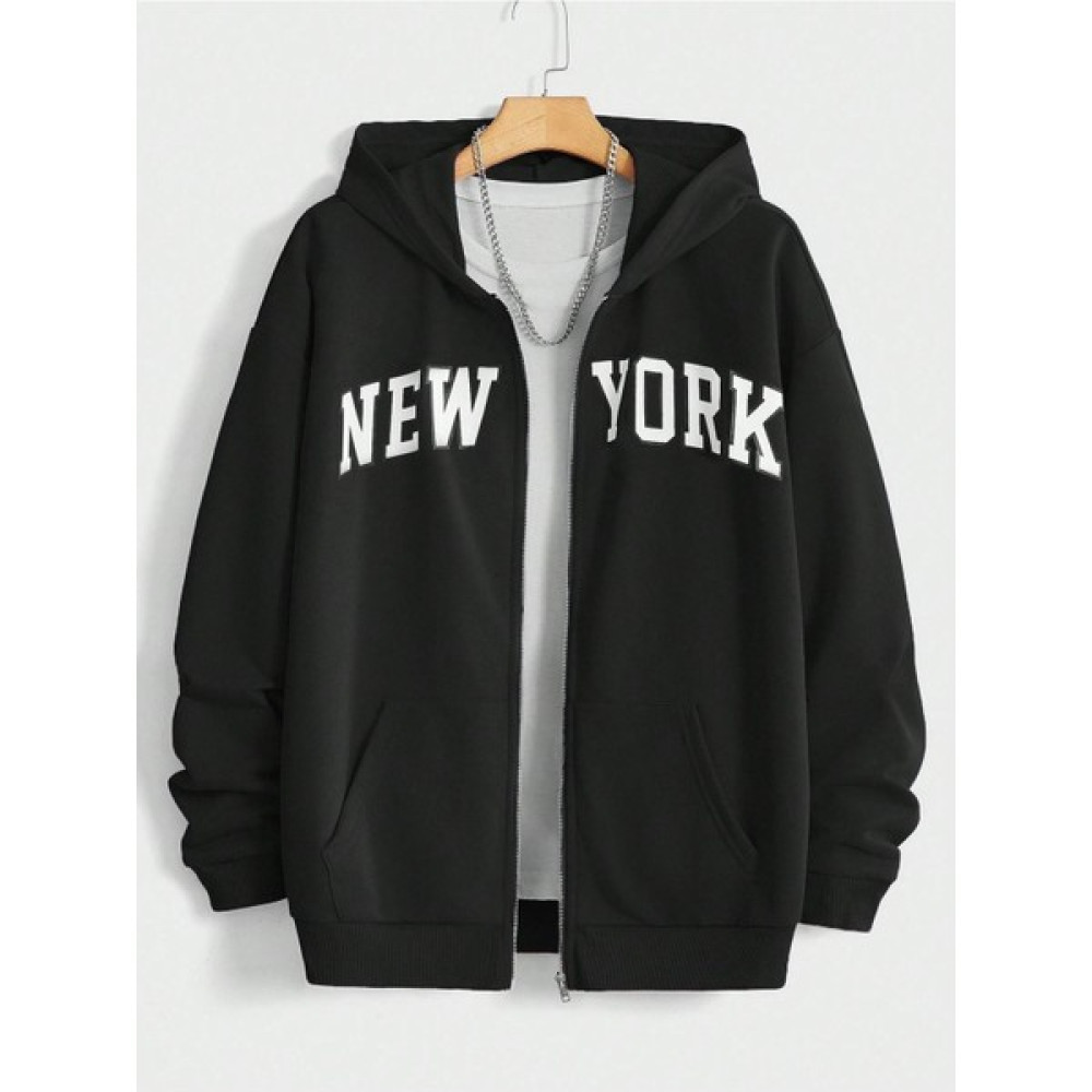Sweetline New York Fermuarlı Hırka Sweatshirt - Siyah Baskılı Oversize Kışlık Kalın Kapüşonlu Kadın Hırka Fiyatı
