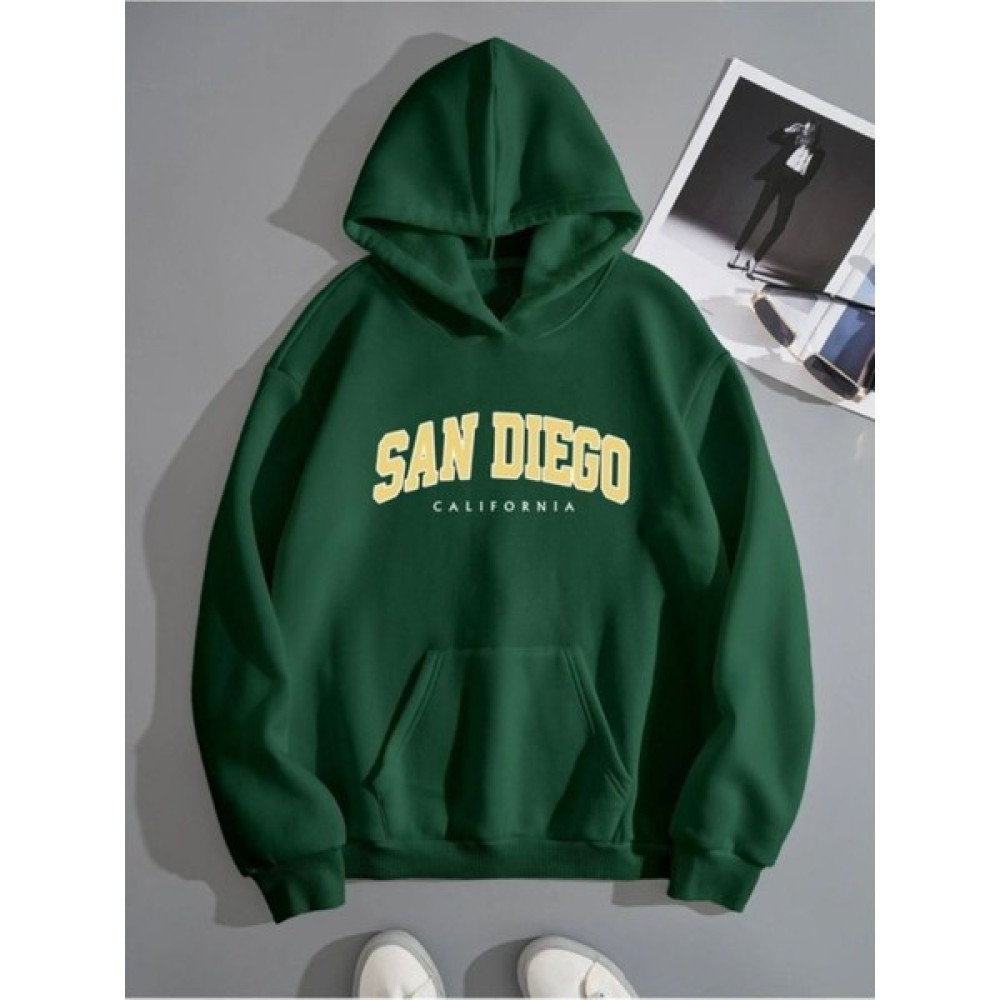 Sweetline San Diego California Sweatshirt - Nefti Yeşil Baskılı Oversize Kışlık Kalın Kapüşonlu Erkek Sweatshirt Fiyatı