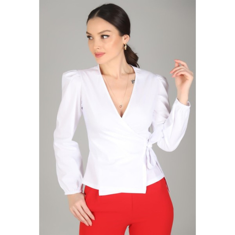 Sweetness Kadın Beyaz Kruvaze Model Likralı Gömlek Kadın Gömlek Fiyatı