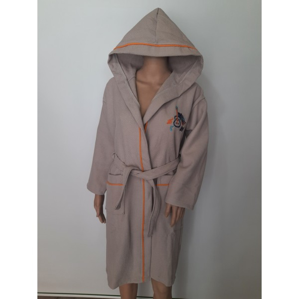 Sweet's Collection İçi Havlu Nakışlı Pike Genç Çocuk Bornoz - 9 - 10 Yaş - Kahverengi - Bej Bornoz Fiyatı