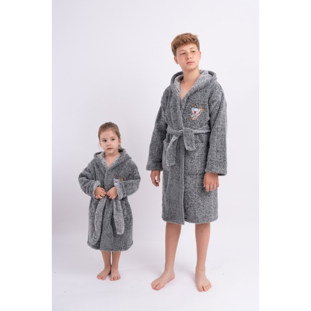 Sweet's Collection Koala Nakışlı Gri Kırçıllı Genç Çocuk Kapüşonlu Welsoft Peluş Sabahlık Erkek Çocuk Pijama Fiyatı