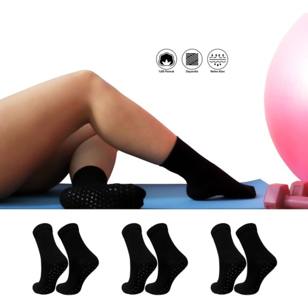 Sweex Kaydırmaz Taban Silikon Baskı Pilates Fitness Yoga Bale Dans Aktivite Kadın Soket Çorap 3'lü Çorap (Outdoor) Fiyatı