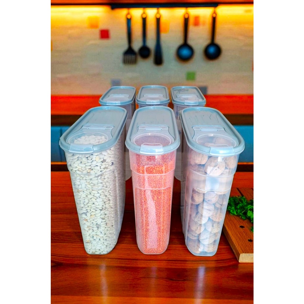 Swencraft 6 Litre 6 Adet Erzak Bakliyat Saklama Kabı Kiler Box 6 'lı Set Lüks Şık Kutu Gri - Antrasit Eşya Saklama / Düzenleme Fiyatı