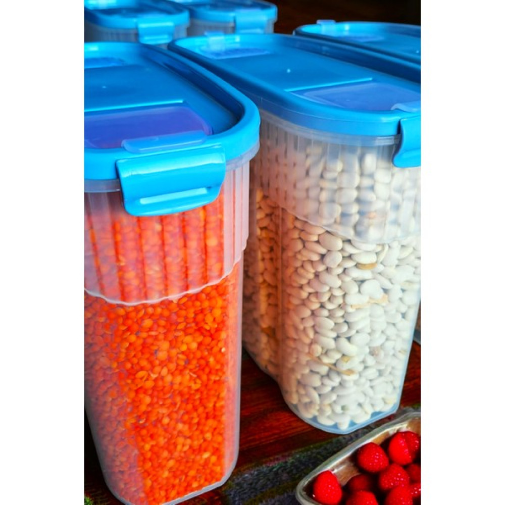 Swencraft Kilitli Sızdırmaz Erzak Bakliyat Saklama Kabı Kiler Box 6 'lı Set Lüks Şık Kutu ( 3 Litre) Çeyiz Seti 12 Parça Mavi Saklama Kapları Fiyatı