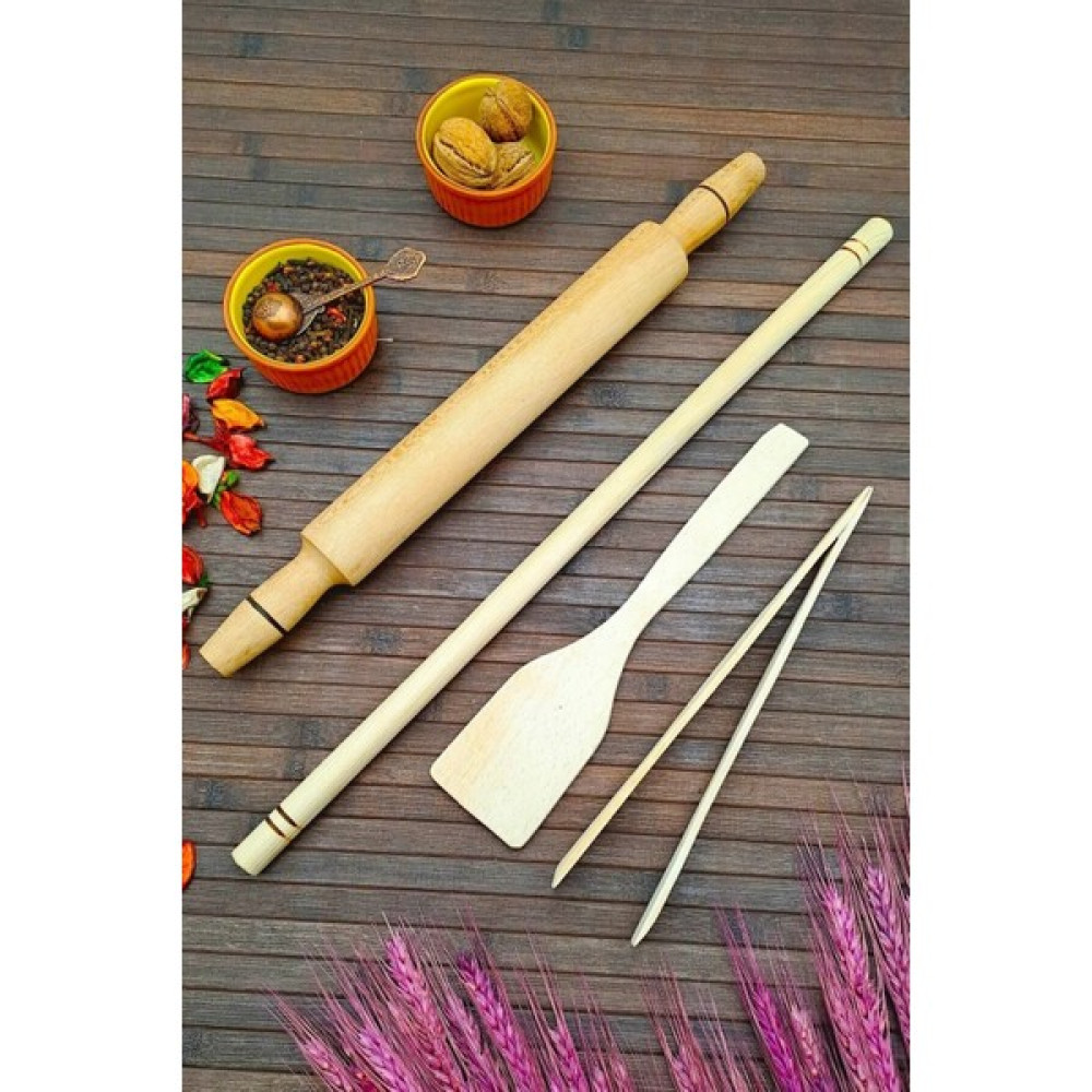 Swencraft Oklava Merdane Seti Doğal Ahşap 4lü Set 50 cm Oklava Sabit Spatula, Maşa,merdane Mutfak Gereçleri Fiyatı
