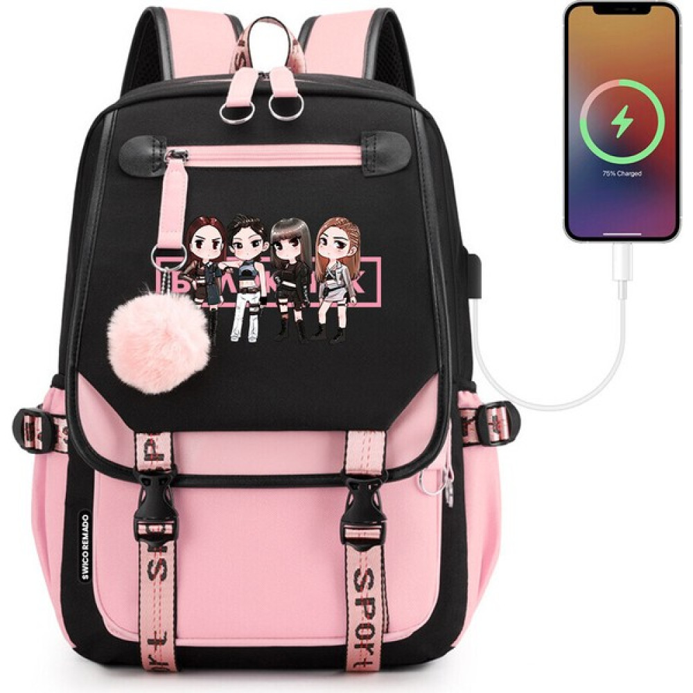 Swico Remado Kpop Blackpink Temalı Lise Çantası - Siyah/pembe (Yurt Dışından) - Siyah - Pembe - 1 Adet Okul Çantası Fiyatı