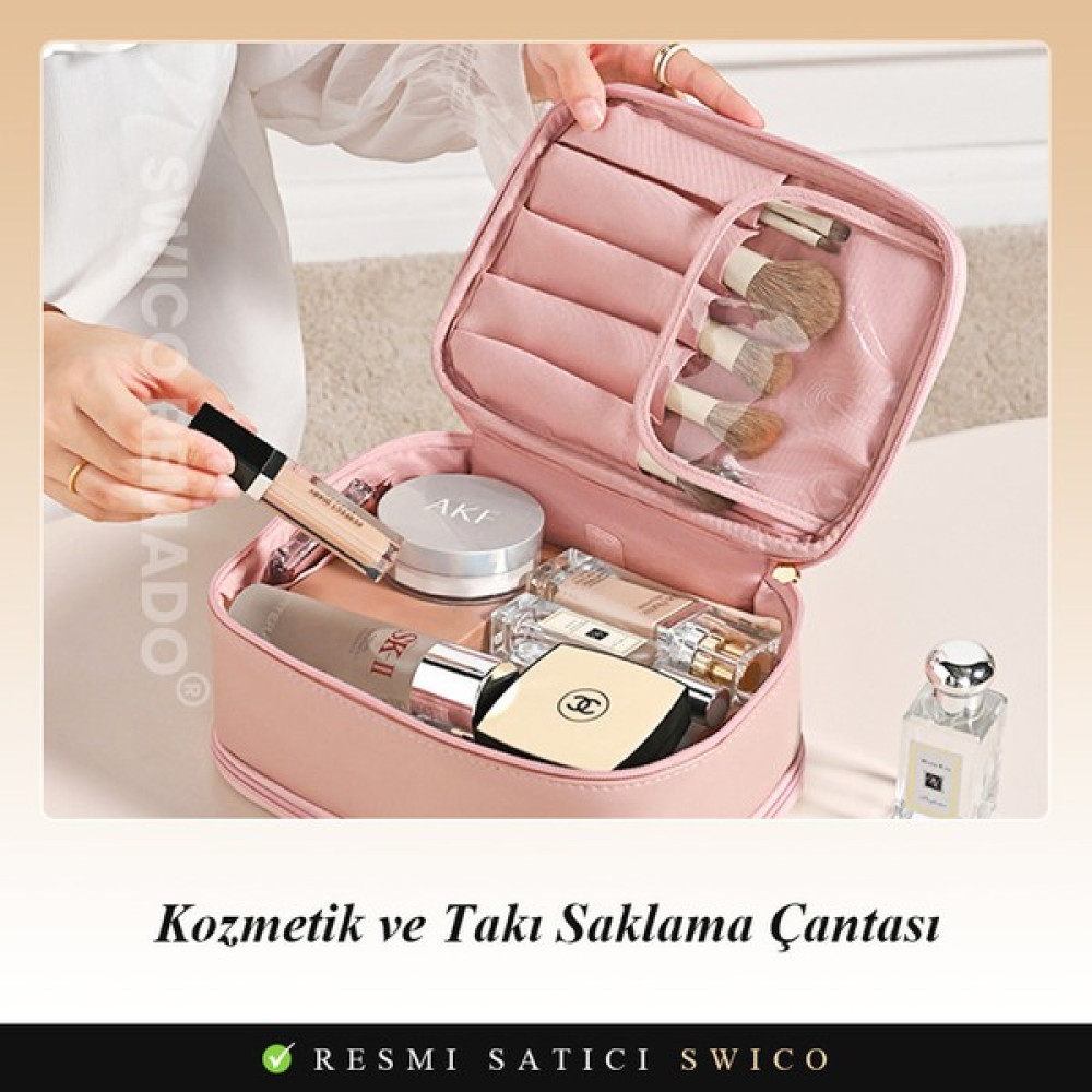 Swico Remado Takı Düzenleyici Bölmeli Makyaj Çantası (Yurt Dışından) - Pembe Makyaj Fırça ve Aksesuarları Fiyatı