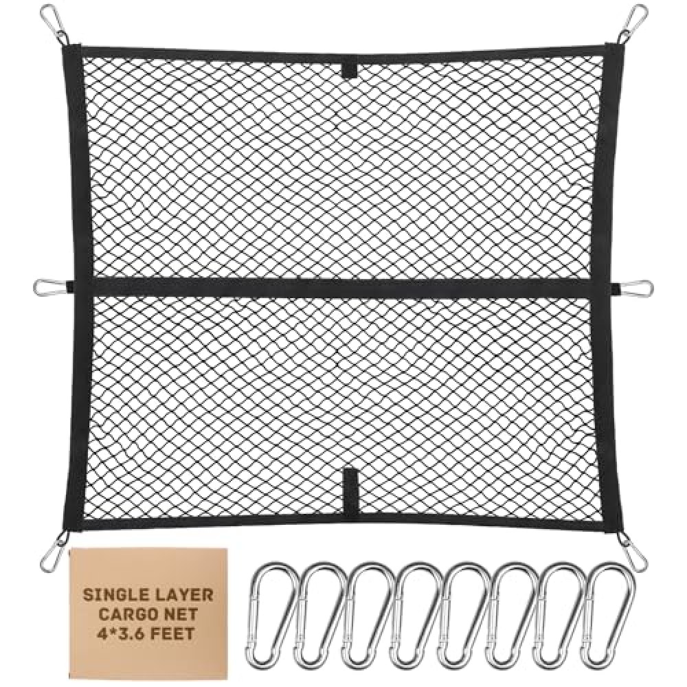 SwiftGaze Highly Elastic Cargo Truck Bed Net Durable Cargo Net Keeping Cargo Secure with 8 Hooks Strong Bungee Net for Car Pickup SUV Trailer Truck Bed Organize (Single Layer)