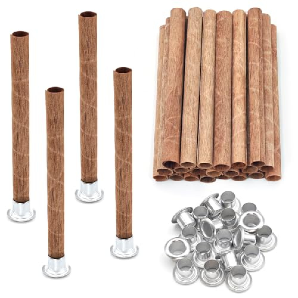 SWIGRANCE 20 Set Wood Spiral Candle Wicks 4x0.32inch / 100x8mm, Wood Wick Tube with Iron Stands for Candle Making, Natural Round Wooden Wick Core Handmade Candles Supplies