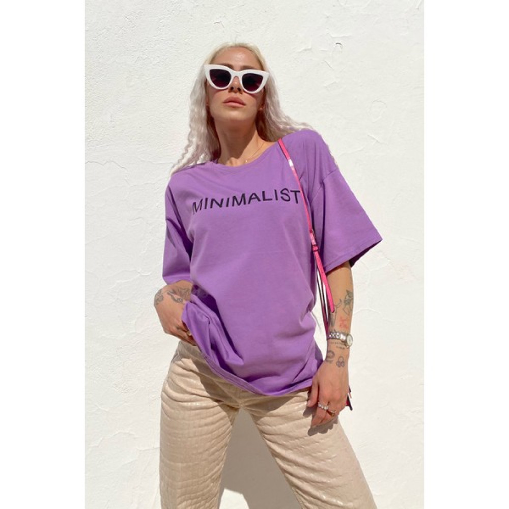 Swist Mor Minimalist Baskılı Bisiklet Yaka Tshirt Bayan T-shirt Fiyatı