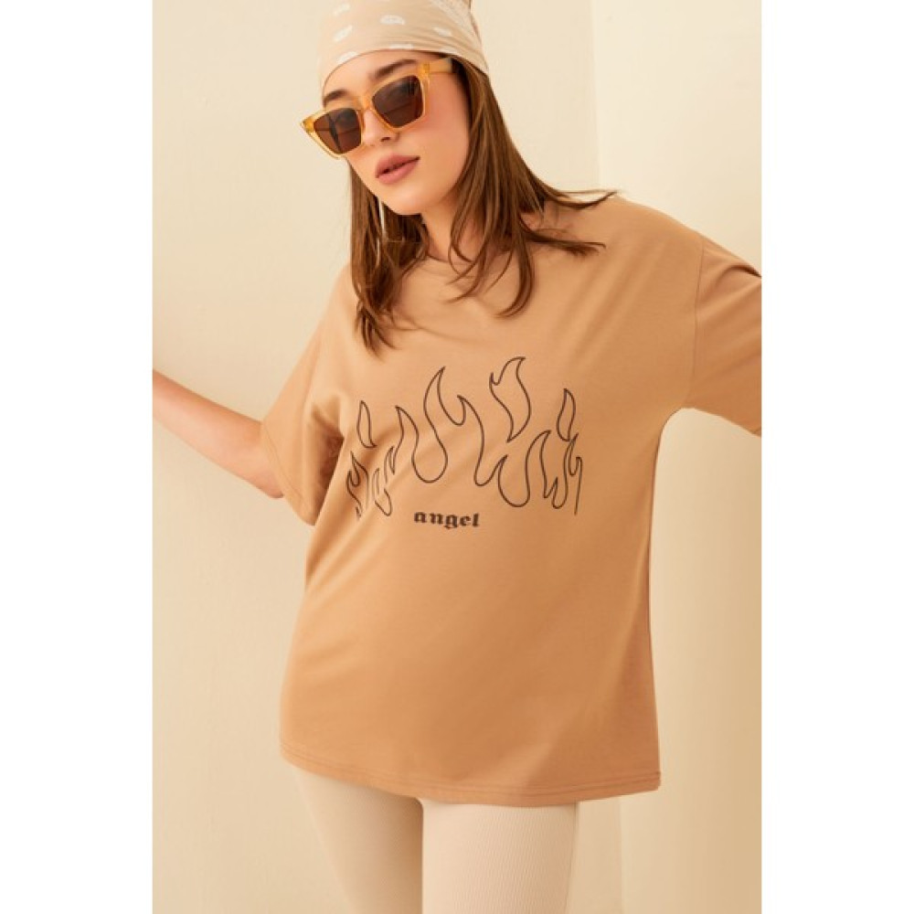 Swist Vizon Angel Baskılı Oversize Kadın Tshirt Bayan T-shirt Fiyatı