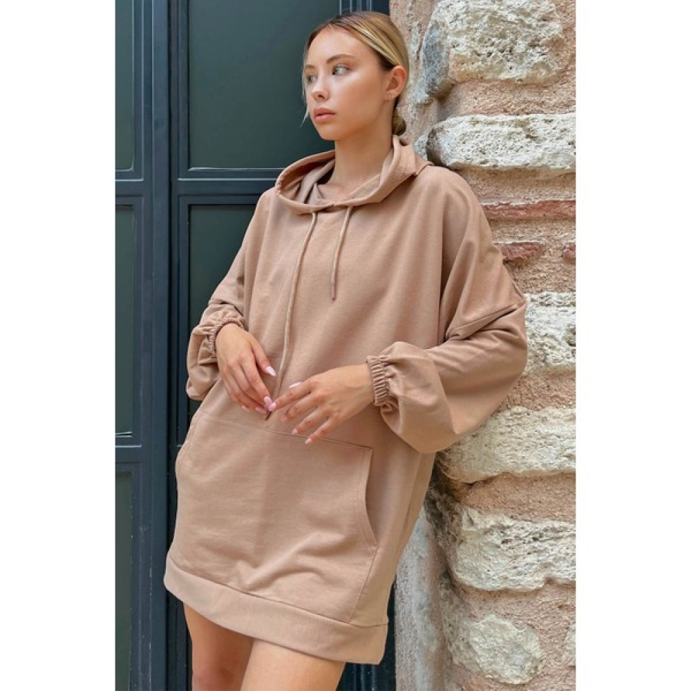 Swist Vizon Kapüşonlu Kanguru Cep Oversize Kadın Sweatshirt Bayan Sweatshirt Fiyatı