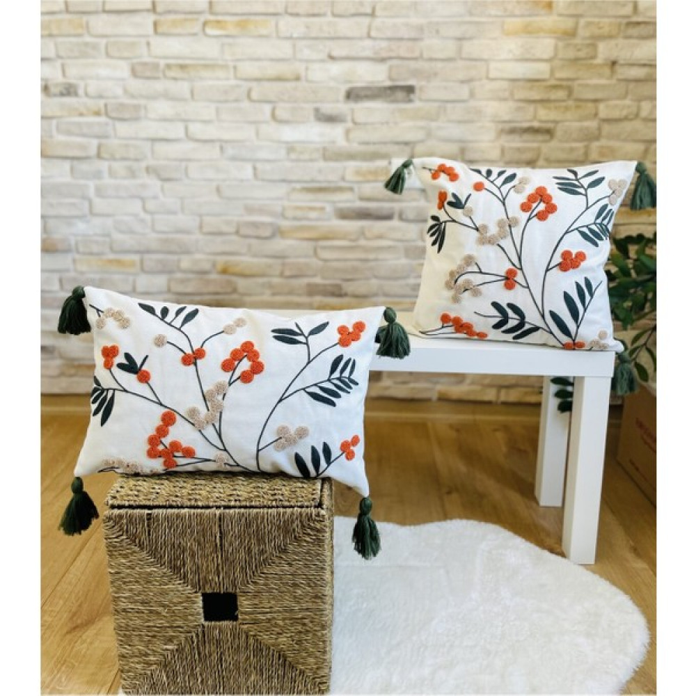 Swita Home Çiftli Kombin Punch Işlemeli Kırlent Kılıfı (Panç) - 43 x 43 cm - Kırmızı Kırlent / Mobilya Yastığı Fiyatı