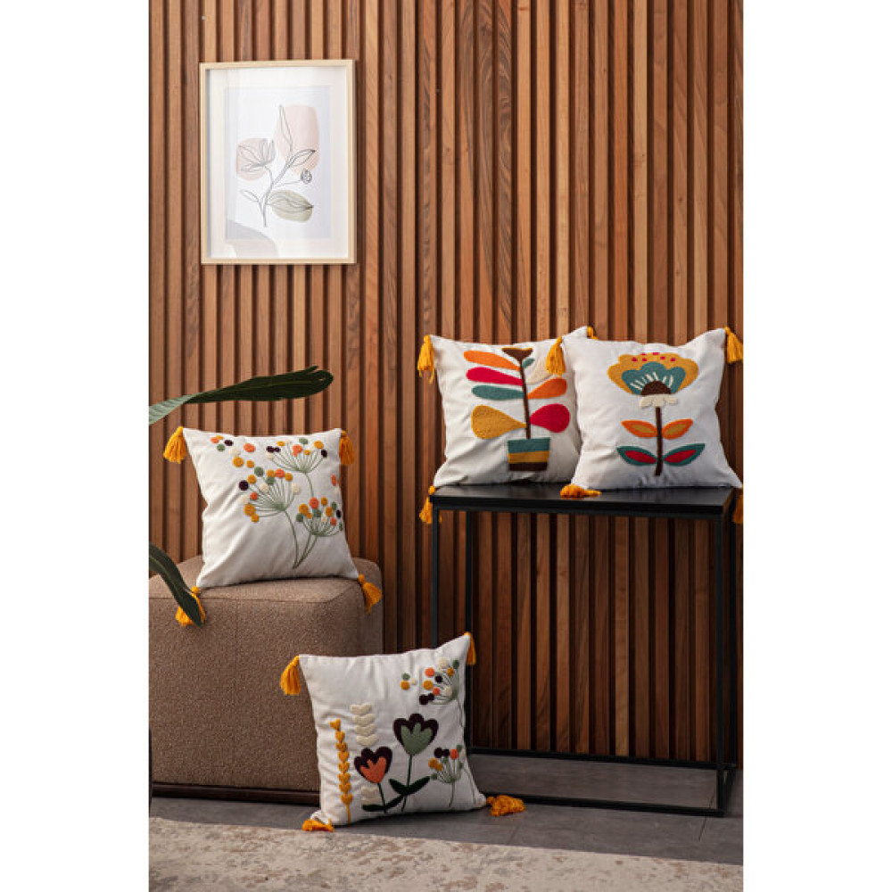Swita Home Design 4'lü Kombin Punch Işlemeli Kırlent Kılıfı (Panç) - 43 x 43 cm - Beyaz - Yeşil Kırlent / Mobilya Yastığı Fiyatı