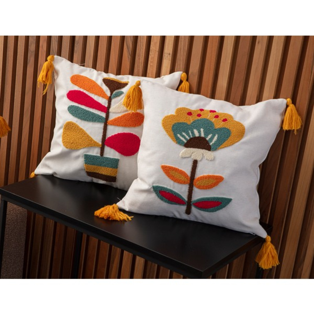 Swita Home Design Çiflti Kombin Punch Işlemeli Kırlent Kılıfı (Panç) - 43 x 43 cm - Beyaz - Yeşil Kırlent / Mobilya Yastığı Fiyatı