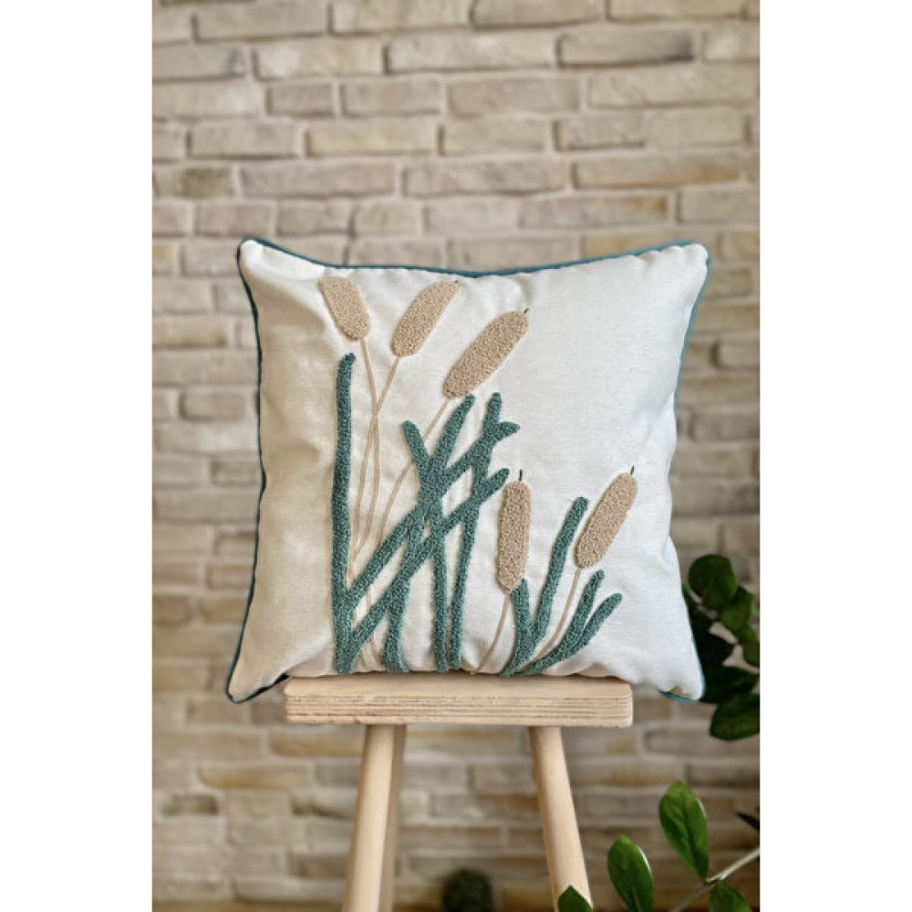 Swita Home Design Punch Işlemeli Biyeli Özel Tasarım Kırlent Kılıfı - 43 x 43 cm - Açık Yeşil Kırlent / Mobilya Yastığı Fiyatı