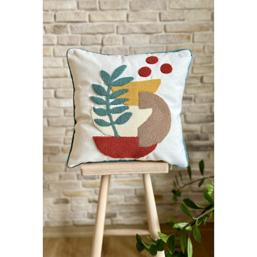 Swita Home Design Punch Işlemeli Biyeli Özel Tasarım Kırlent Kılıfı - 43 x 43 cm - Koyu - Açık Yeşil Kırlent / Mobilya Yastığı Fiyatı