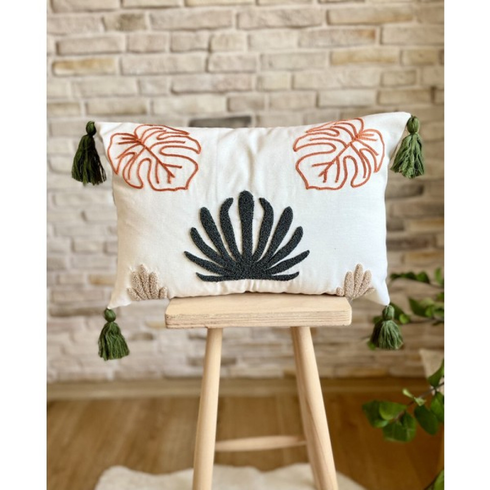 Swita Home Punch Işlemeli Tekli Dekoratif Özel Tasarım Kırlent Kılıfı (Panç) - 43 x 43 cm - Beyaz - Lacivert Kırlent / Mobilya Yastığı Fiyatı