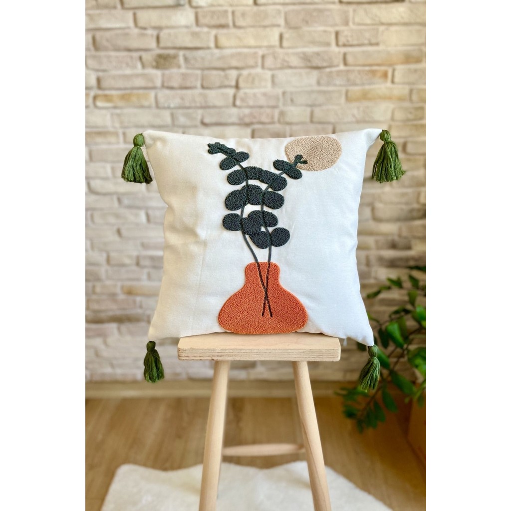 Swita Home Punch Işlemeli Tekli Dekoratif Özel Tasarım Kırlent Kılıfı (Panç) - 43 x 43 cm - Turuncu Kırlent / Mobilya Yastığı Fiyatı