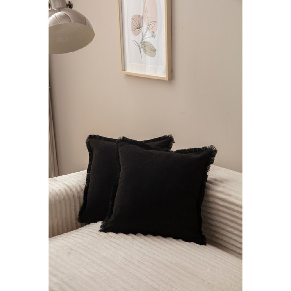 Swita Home Saçaklı Tek Renk 43X43 Kırlent Kılıfı Siyah - 43 x 43 cm Kırlent / Mobilya Yastığı Fiyatı