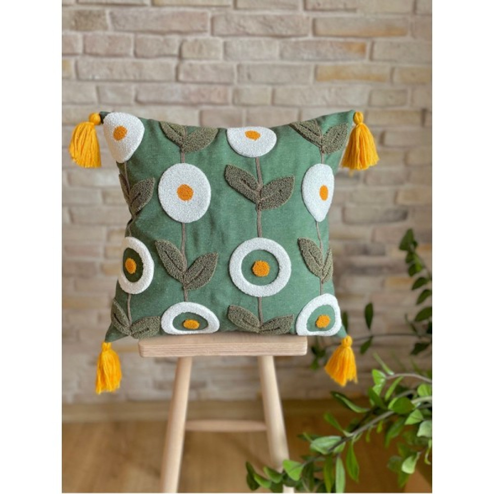 Swita Home Tekli Premium Punch Işlemeli Kırlent Kılıfı - 43 x 43 cm - Açık Yeşil Kırlent / Mobilya Yastığı Fiyatı