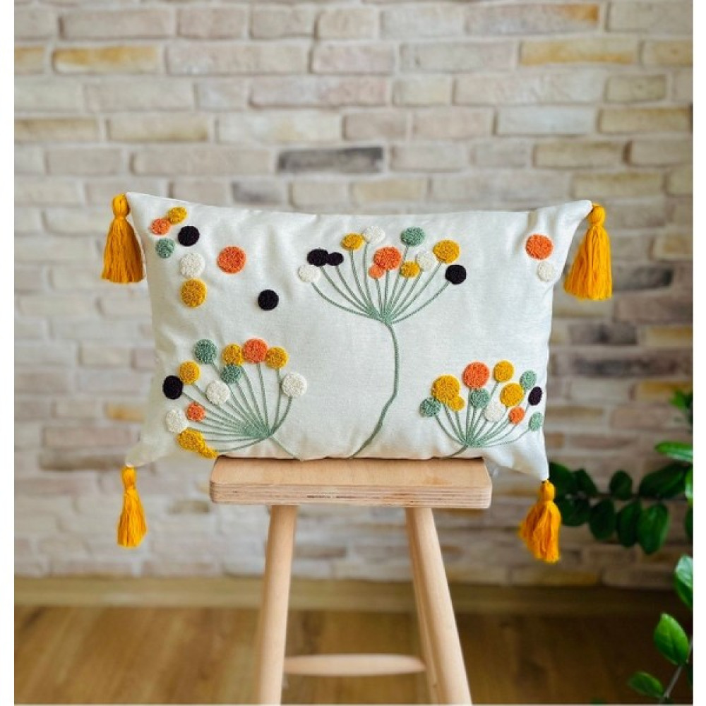 Swita Home Tekli Punch Işlemeli Çiçek Desen Kırlent Kılıfı - 30 x 50 cm - Beyaz Kırlent / Mobilya Yastığı Fiyatı