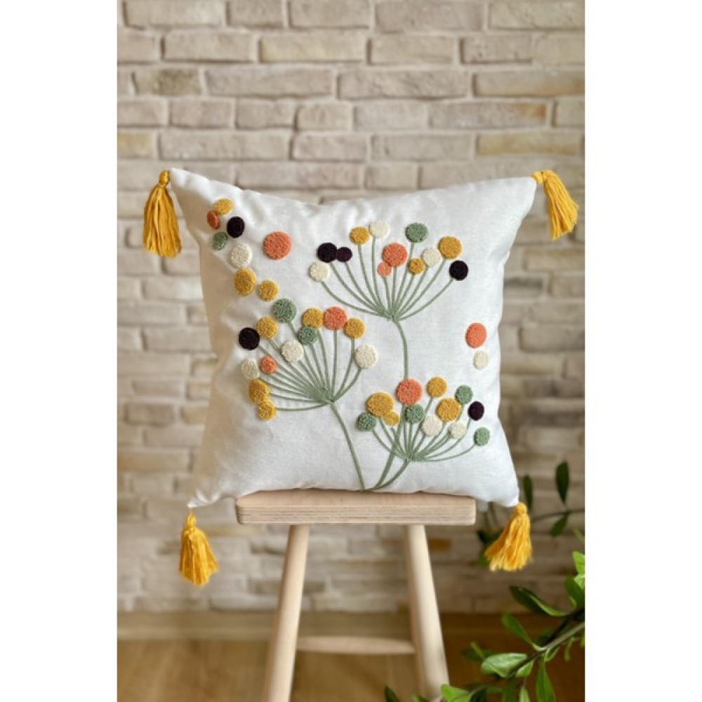 Swita Punch Işlemeli Dekoratif Keten Kırlent Kılıfı - 43 x 43 cm - Renkli Kırlent / Mobilya Yastığı Fiyatı