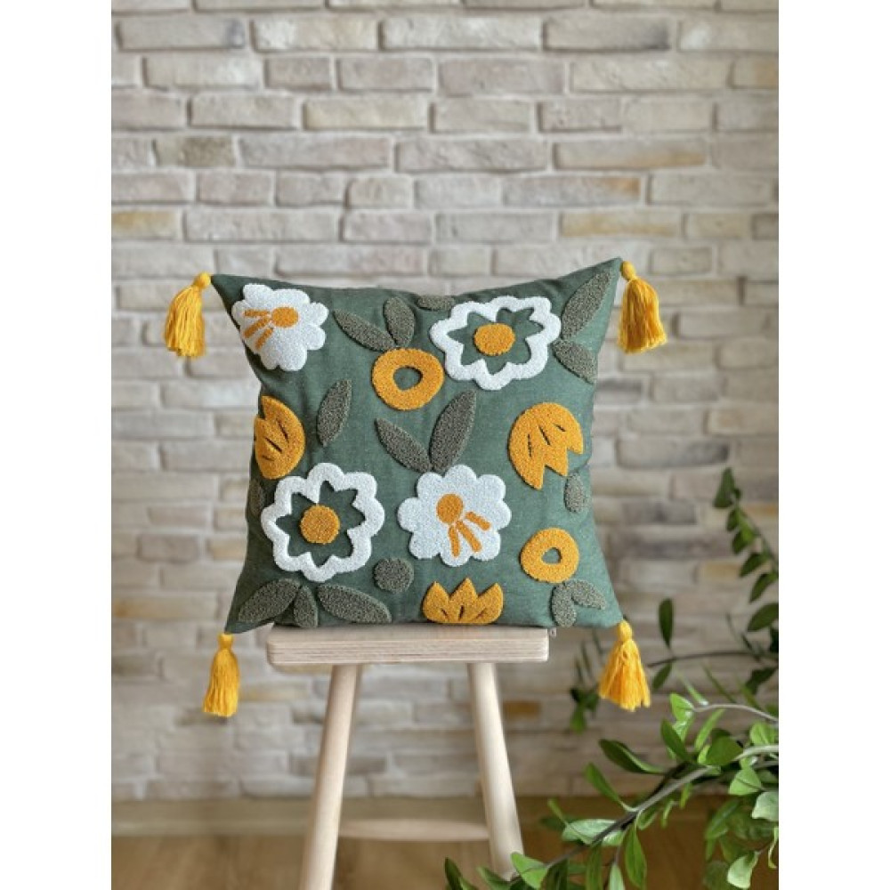 Swita Tekli Premium Punch Işlemeli Kırlent Kılıfı - 43 x 43 cm - Yeşil Kırlent / Mobilya Yastığı Fiyatı