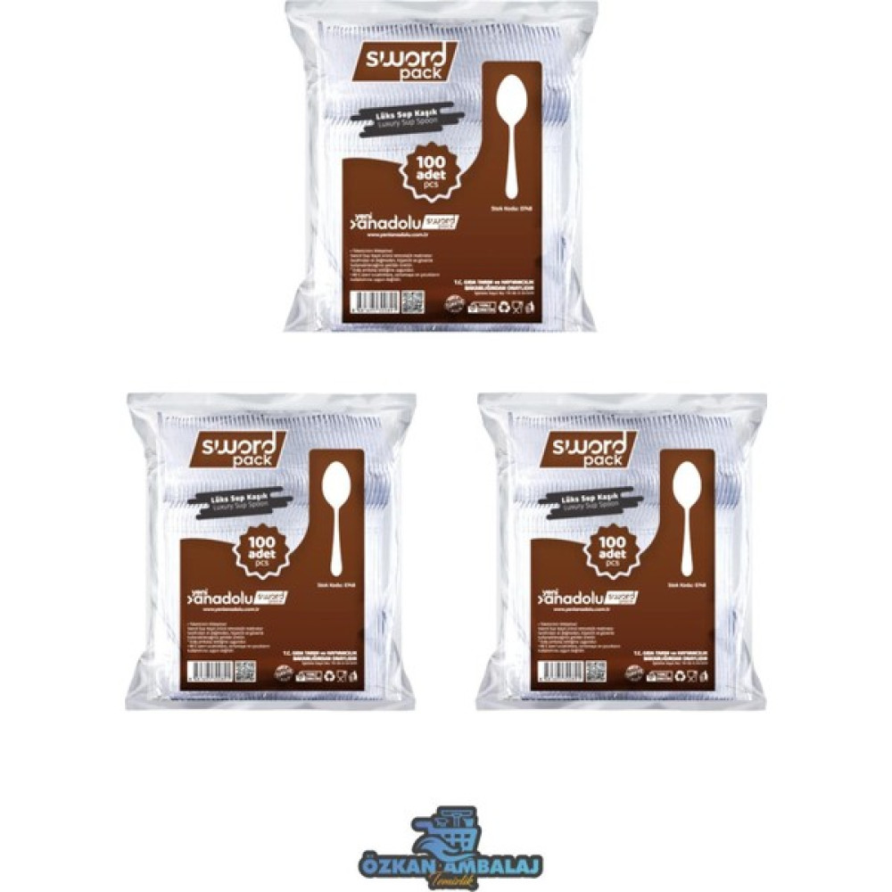 Sword Pack Plastik Lüx Kaşık 100’LÜ 3 Paket - Kahverengi Çatal / Kaşık / Bıçak Takımları Fiyatı