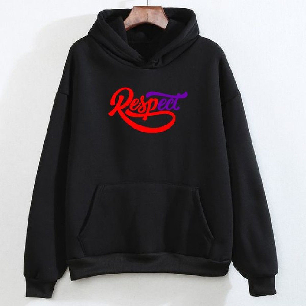 Swozz Respect Yazılı Baskılı Özel Tasarım Siyah Sweatshirt Hoodie Bayan Sweatshirt Fiyatı