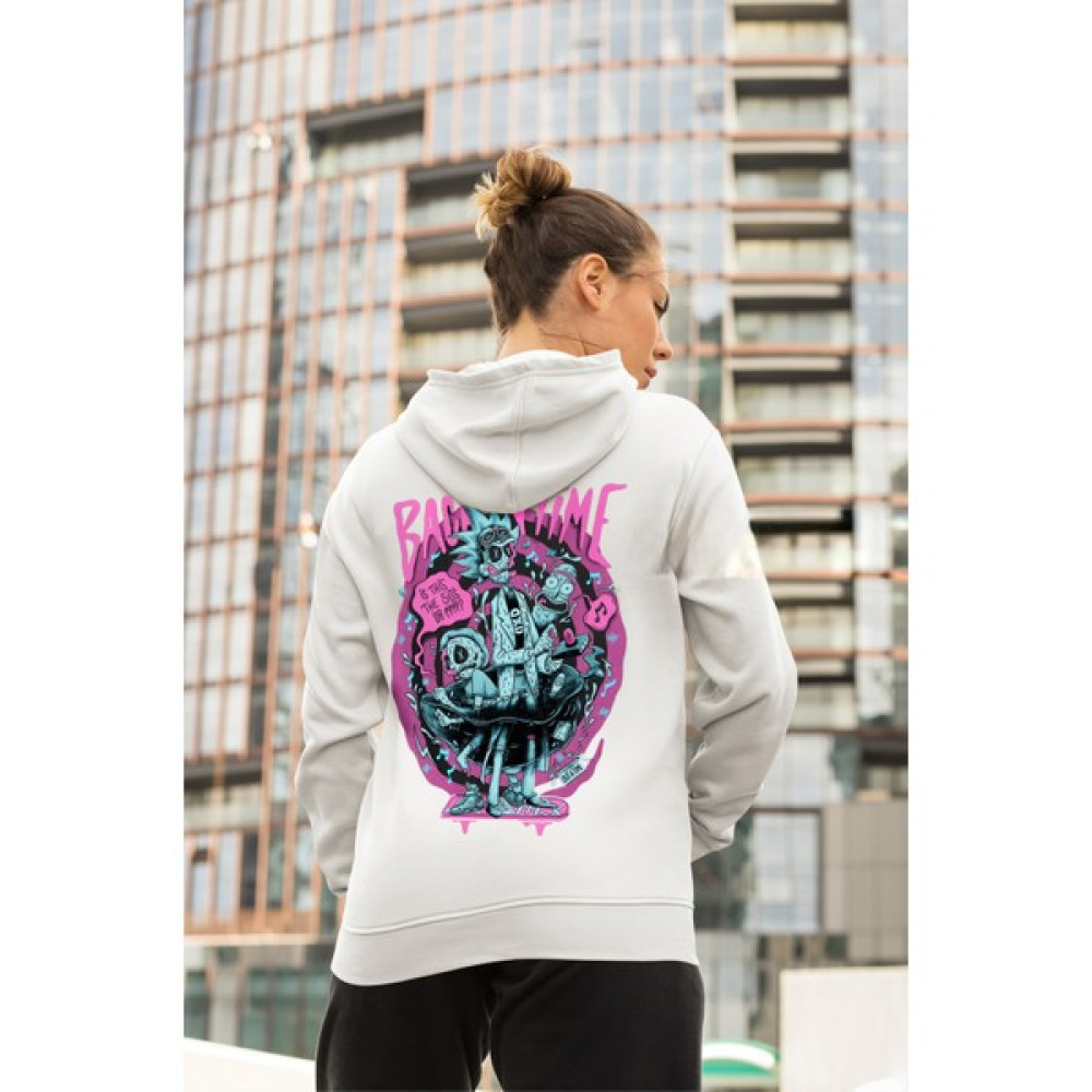 Swozz Rick And Morty Back In Time Ön Ve Sırt Baskılı Unisex Kapüşonlu Sweatshirt Hoodie Bayan Sweatshirt Fiyatı