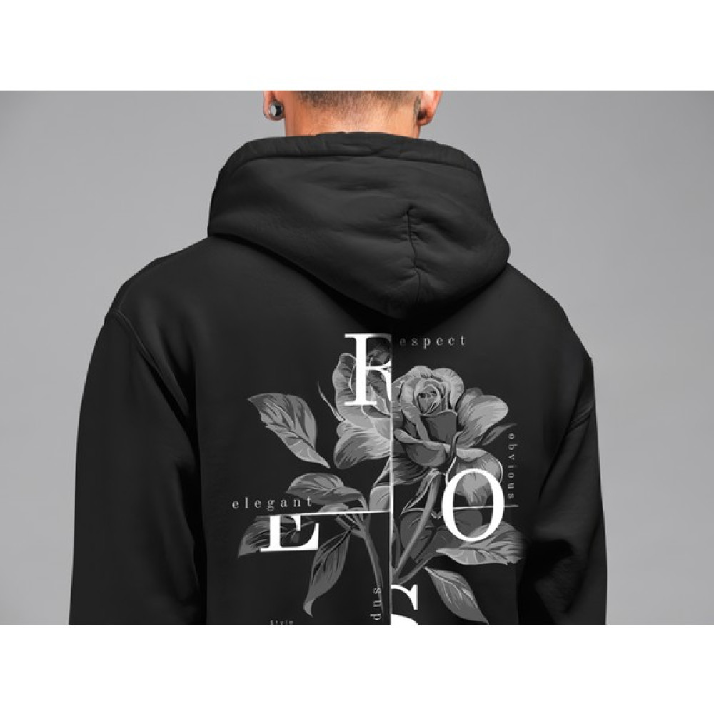Swozz Rose Ön ve Arka Baskılı Özel Tasarım Unisex Siyah Baskılı 3 Ip Kapüşonlu Sweatshirt Hoodie Erkek Sweatshirt Fiyatı