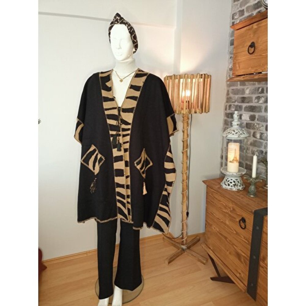 Sy Butik Zebra Panço/pelerin-Siyah Panço Fiyatı