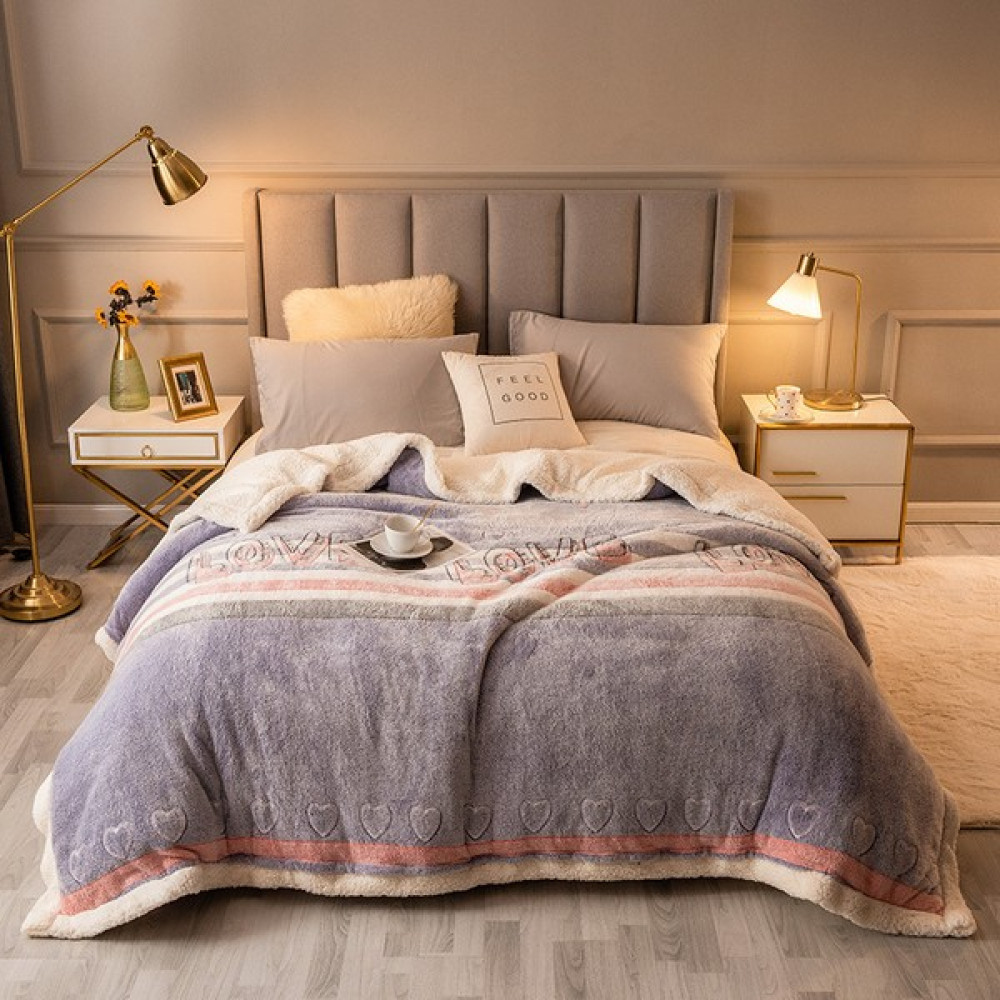 SY Kompozit Battaniye Yorgan Kalınlaştırılmış Sherpa Çift Katmanlı Flanel Battaniye (Yurt Dışından) - Açık Mor - 200 x 150 cm Battaniye Fiyatı